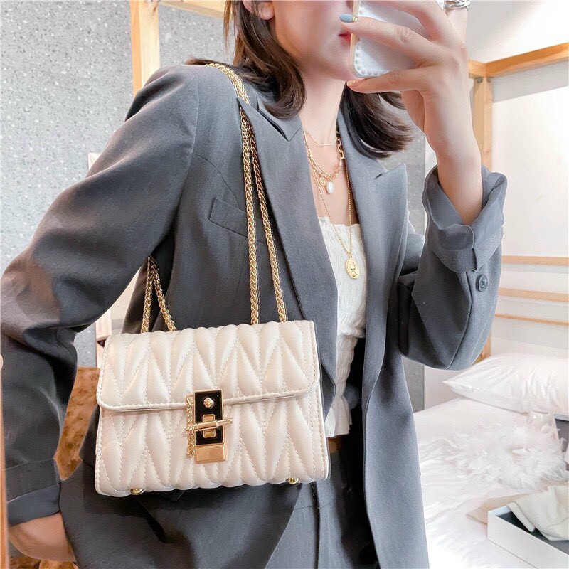 Túi Xách Nữ Hàn Quốc Thời Trang - Túi Đeo Chéo Cho Nữ Quai Mạ Vàng Siêu Chanh Sả