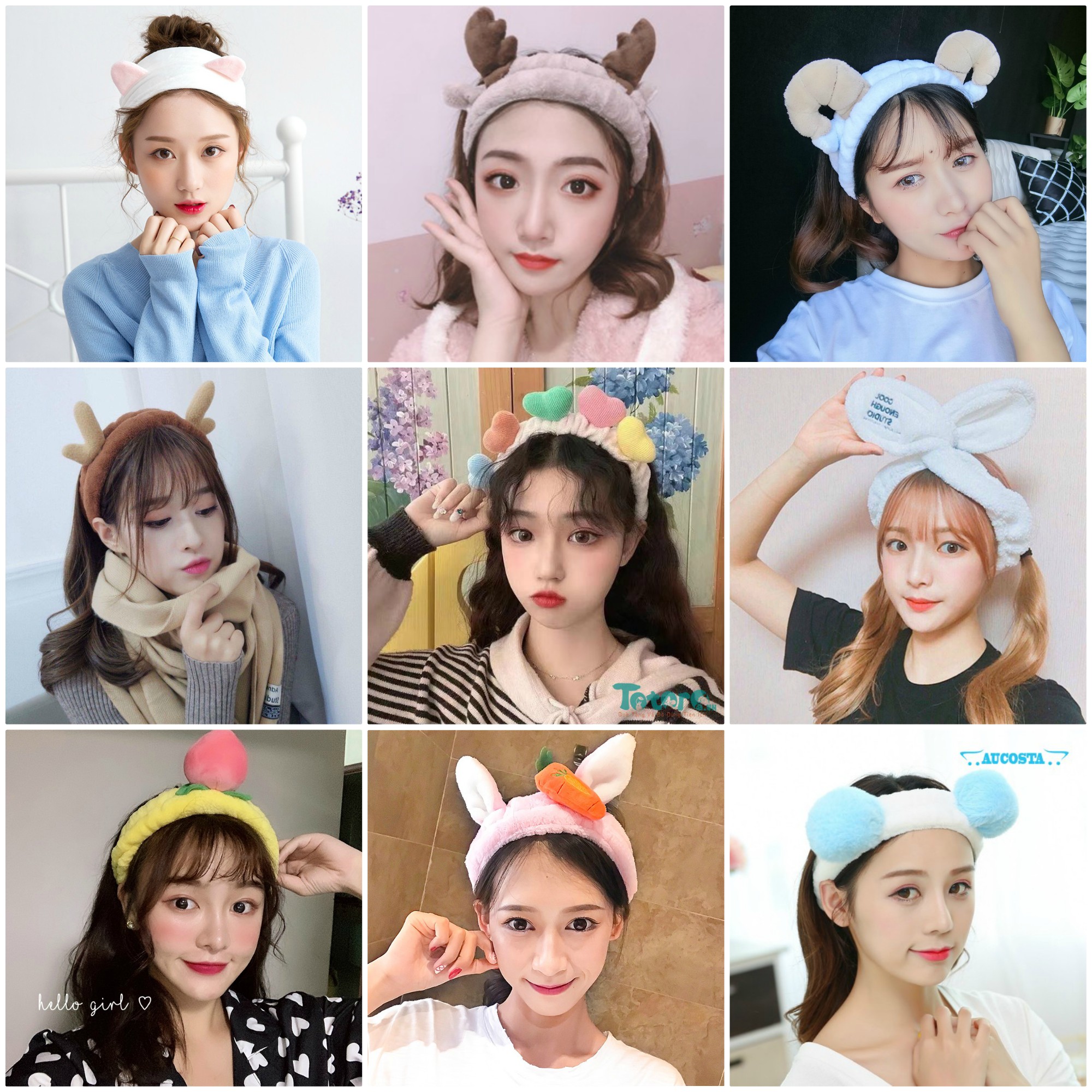 (ĐƯỢC LỰA MẪU) Băng Đô Turban 3D Cài Tóc Nữ Siêu Dễ Thương Vải Bông Nhung Dày Dặn Mẫu 1-9