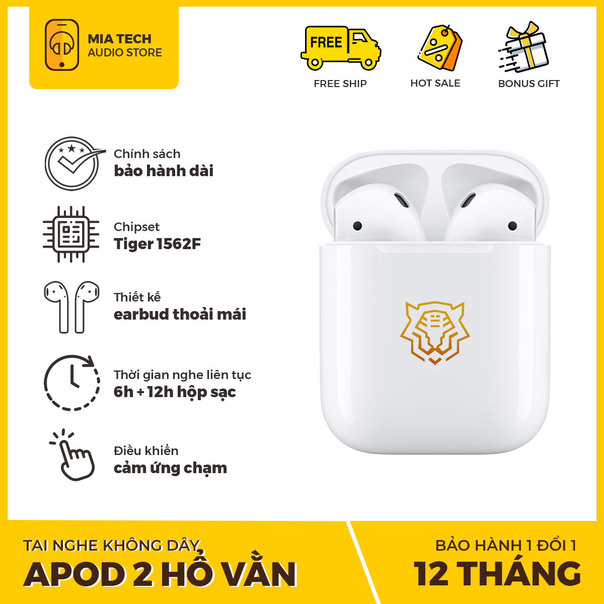 Tai Nghe Bluetooth AP 2 ANC Tem Hổ Vằn bản nâng cấp mới nhất, Pin Trâu Hỗ Trợ Mọi Dòng Máy, Tai nghe bluetooth, tai nghe không dây, tai phone không dây, tai nghe, tai nghe bluetooth mini