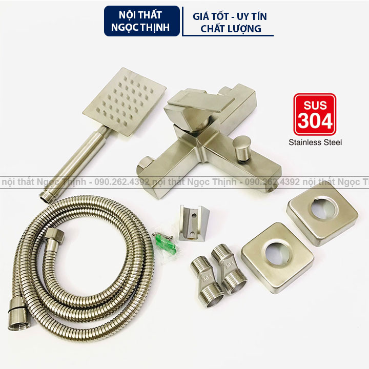 Bộ củ sen tắm kiểu vuông nóng lạnh inox 304 sentano cao cấp kèm đủ phụ kiện inox 304