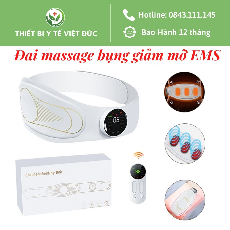Máy massage bụng, máy rung giảm mỡ bụng tích hợp chườm nóng massage bụng kinh với 10 chế độ matxa, 18 mức cường độ