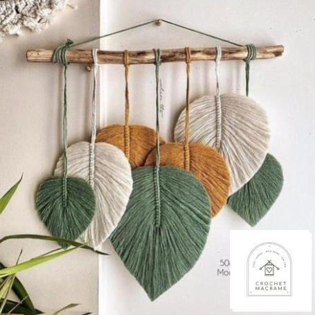 Rèm lá macrame ngang 0.5m, cao 0,5m 3 màu trắng, xanh pastel, vàng chùa, thừng gỗ macrame decor