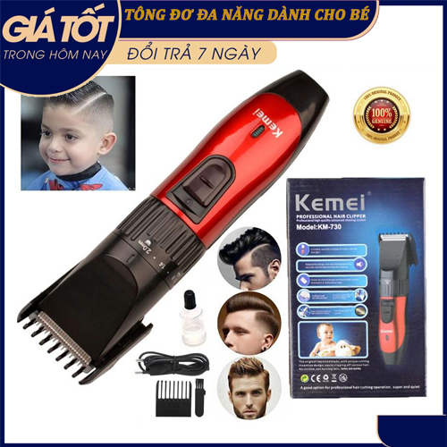 Tông đơ cắt tóc trẻ em giá rẻ Km-730 (Đỏ) + Tặng thước dây đo chiều cao
