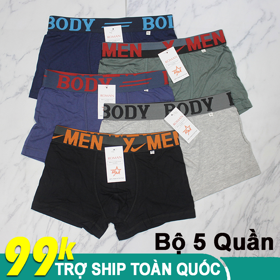 Combo 5 quần sịp đùi quần lót boxer nam - thun cotton co giãn tốt ôm sát mông đùi