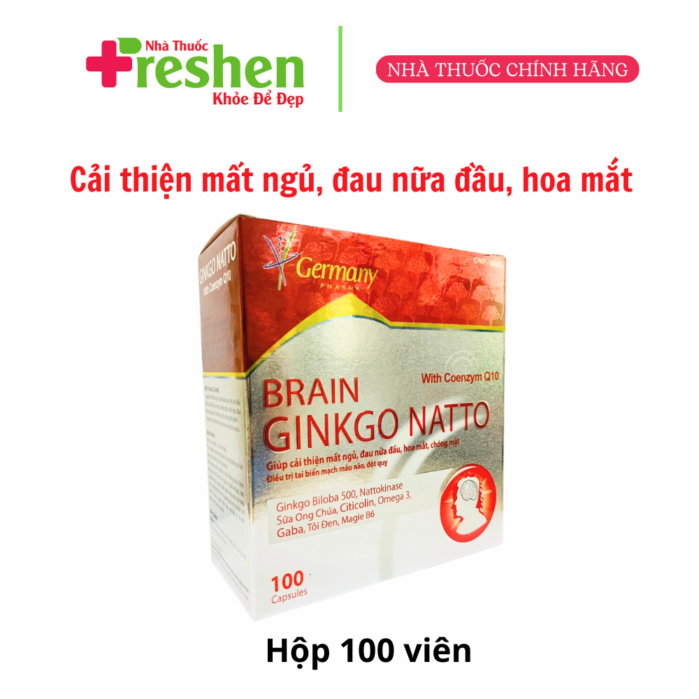Hoạt huyết dưỡng não BRAIN GINKGO NATTO giúp cải thiện mất ngủ, đau nửa đầu, hoa mắt, chóng mặt - Hộp 100 Viên