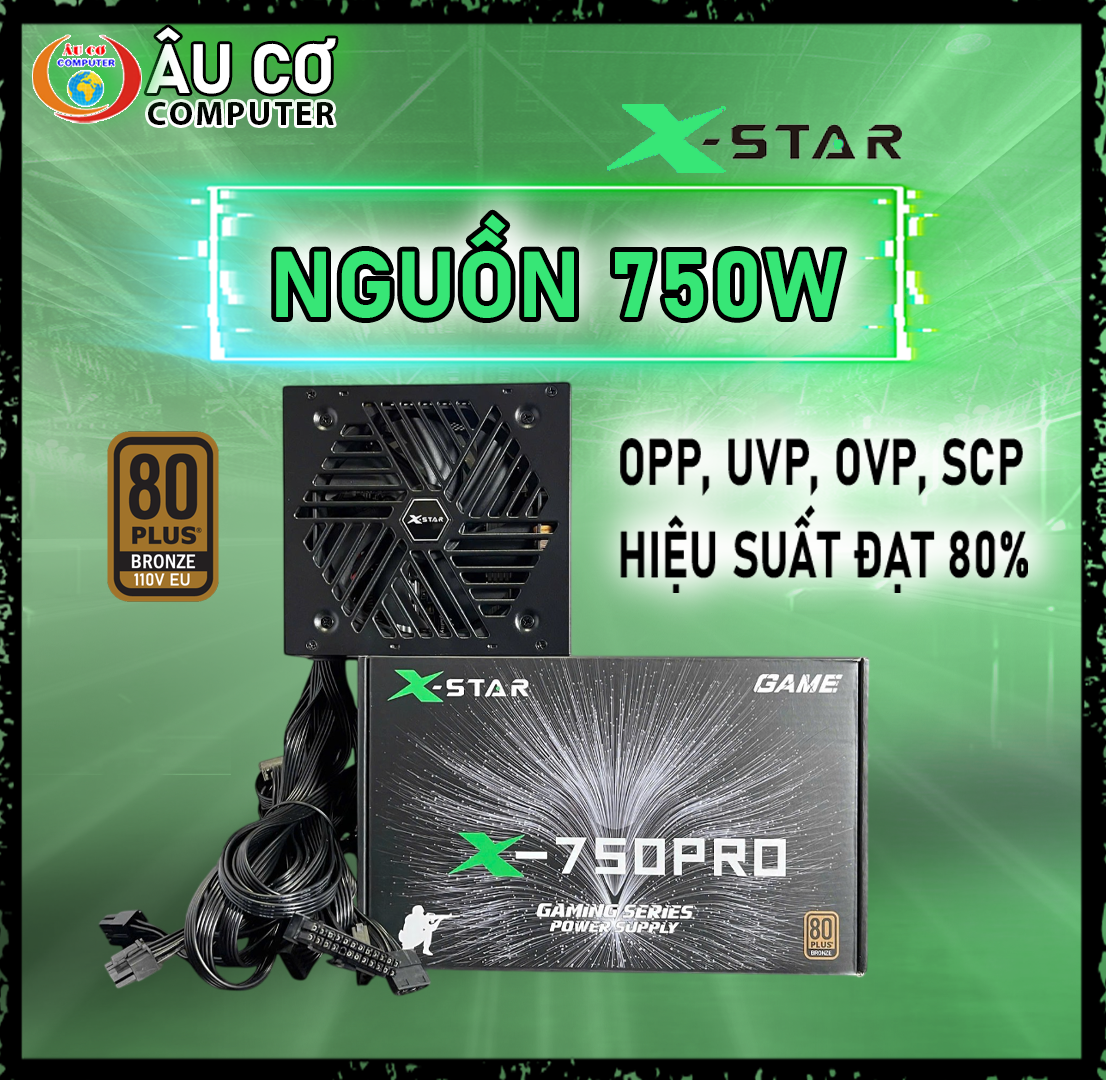 Nguồn Máy Tính 750W GIÁ RẺ X-Star X-750PRO Công Suất Thực PSU XSTAR Hiệu Suất 80% Cho PC Gaming Bền