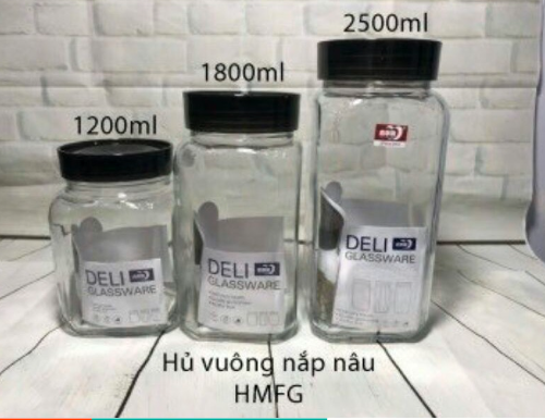 Hủ thủy tinh vuông 1200ml, 1800ml, 2500ml