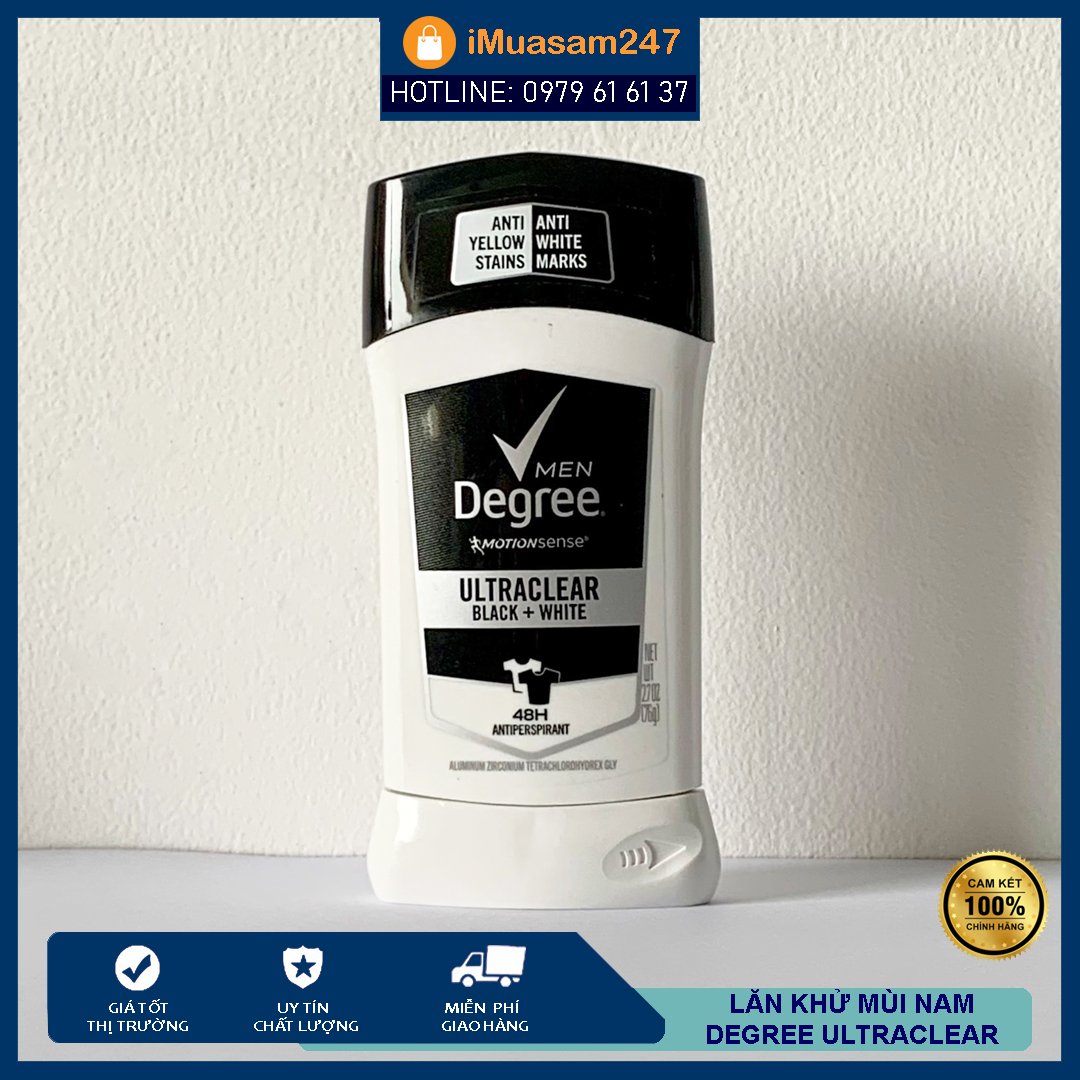 Lăn khử mùi nam Degree Men MotionSense UltraClear Black White 76g hàng Mỹ hương thơm nam tính ngăn mùi hiệu quả suốt 48h