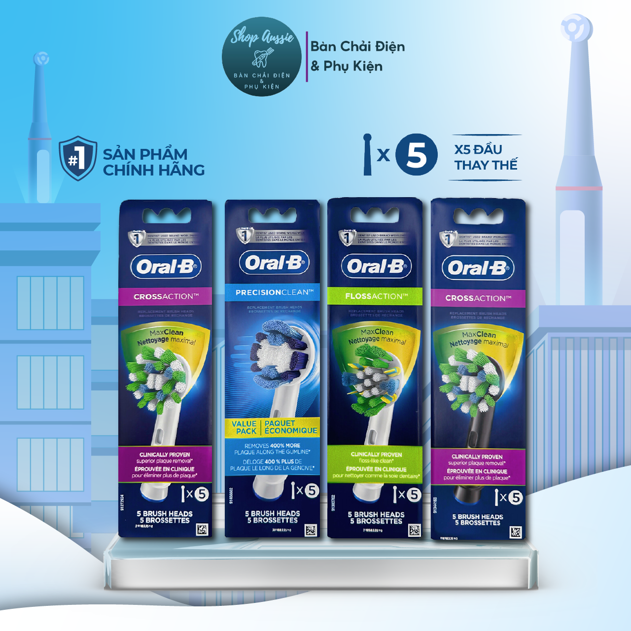 Vỉ 5 đầu bàn chải điện oral-b braun - đủ loại đầu thay thế bàn chải oralb