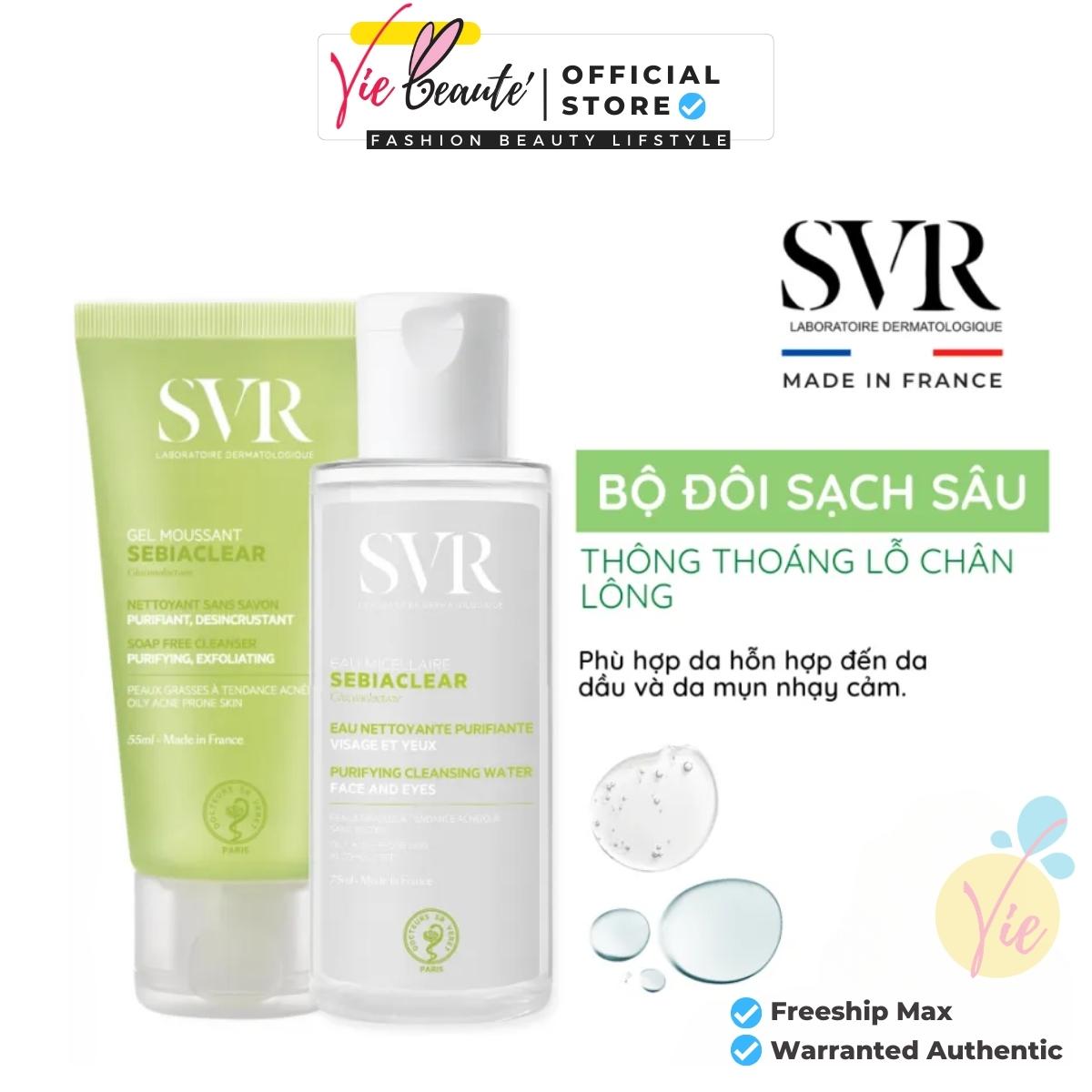 Combo nước tẩy trang svr sebiaclear + sữa rửa mặt svr sebiaclear cho da dầu mụn