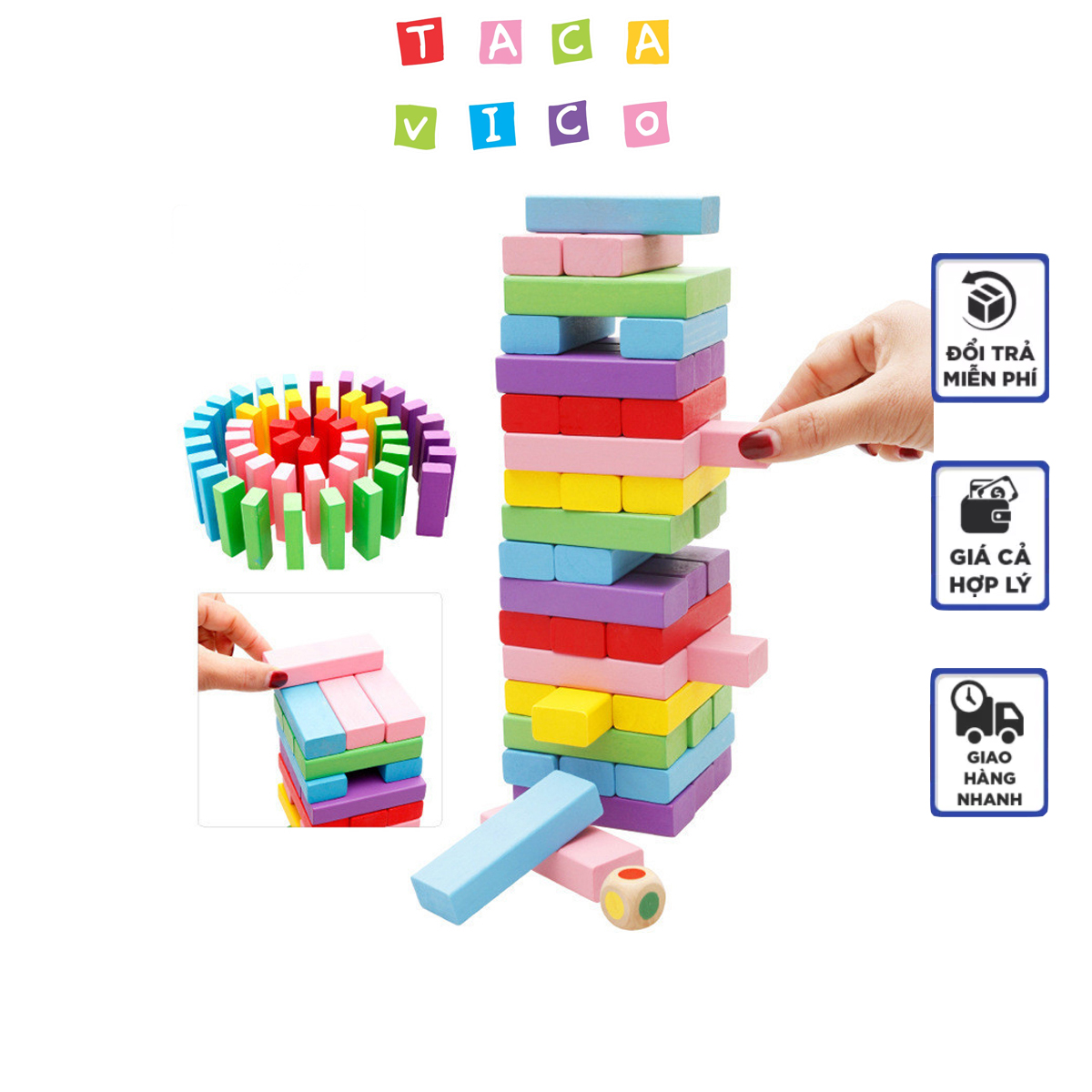 Đồ chơi rút gỗ màu 48 thanh loại to-TACAVICO, giúp bé nâng cao khả năng tập trung suy luận và sự khéo léo của đôi tay. Bộ đồ chơi gỗ với nhiều màu sắc giúp bé thích thú hơn khi chơi