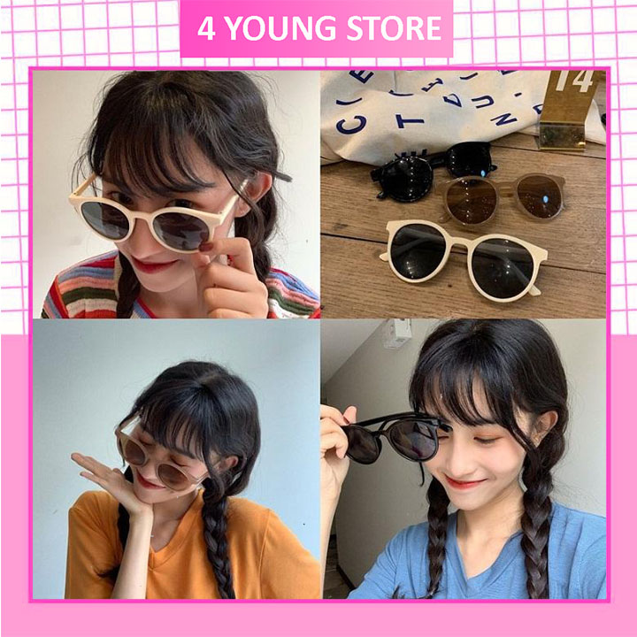 Kính mát thời trang nam nữ gọng tròn mắt mèo phong cách Hàn Quốc bảo vệ mắt chống tia UV đạt tiêu chuẩn ANSI của Hoa Kì - Kính râm Unisex 4 Young Store 001