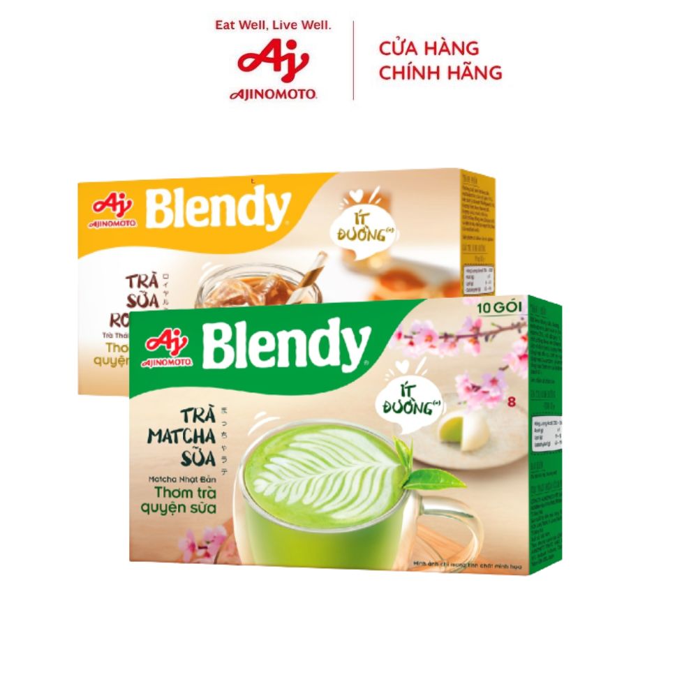 Combo 2 hộp trà matcha sữa 160g/hộp và blendy® trà sữa royal 144g/hộp