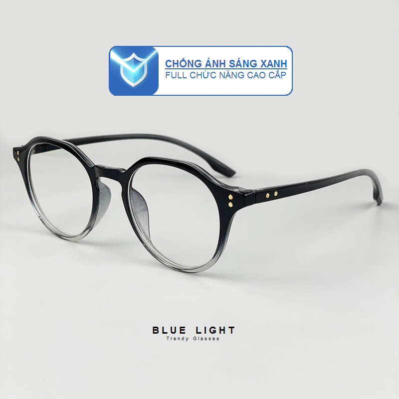 Kính Chống Ánh Sáng Xanh Từ Máy Tính Điện Thoại - Chống Xước, Chống Tia UV400, Chống Lóa, Gọng Nhựa Mắt Vuông Tròn Full Đen, Màu Phai Không Độ Hàn Quốc - BLUE LIGHT SHOP