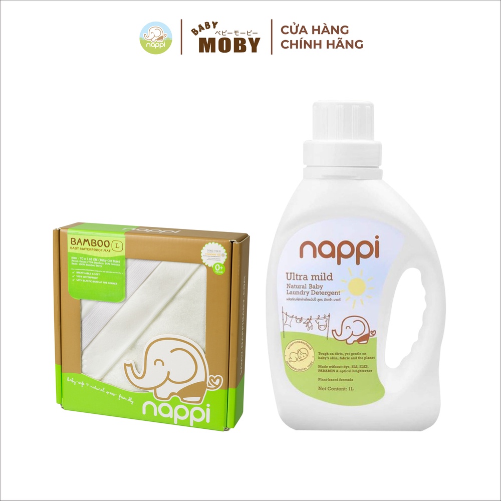 1 chai nước giặt Nappi 1l + 1 miếng lót chống thấm Nappi size M