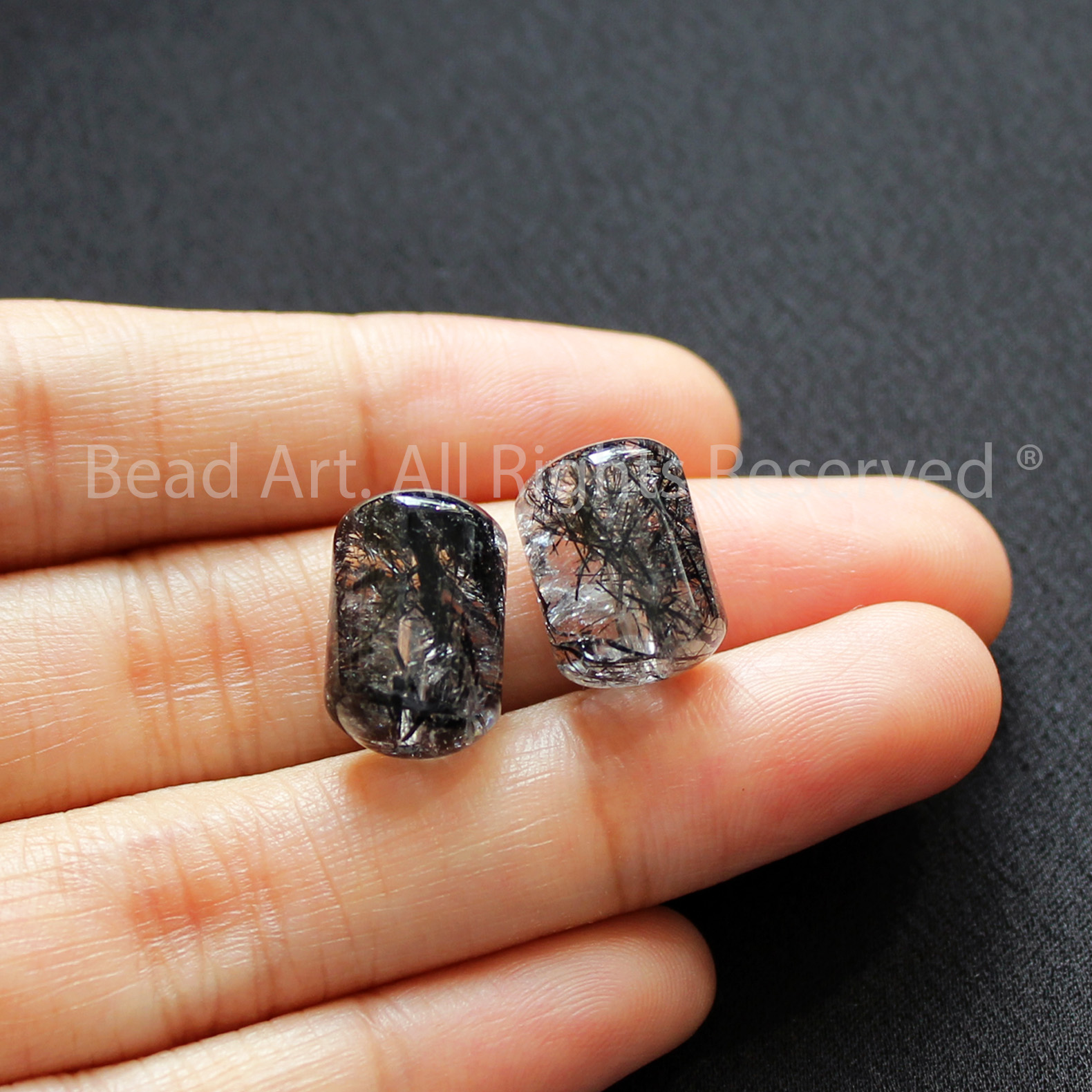 [1 Hạt] Lu Thống Thạch Anh Tóc Đen (Black Rutilated Quartz) Tự Nhiên Loại AAA, Phối Vòng Tay Phong Thuỷ, Chuỗi Hạt, Trang Sức, Hợp Mệnh Thủy, Mộc - Bead Art