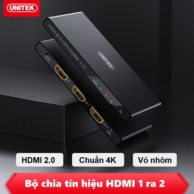 HDMI Splitter 1 in 2 out Unitek 118A - Bộ Chia HDMI 1 ra 2 cao cấp UNITEK V118A hỗ trợ độ phân giải 4K - Bộ chia HDMI Unitek 1 vào 2 ra hỗ trợ 4k V118A