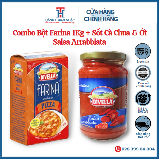 Combo 2 Sản Phẩm Bột Farina 1Kg Chuyên Làm Pizza + Sốt Cà Chua & Ớt Salsa