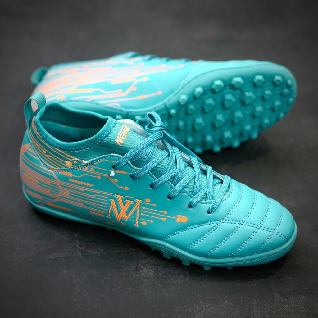 Giày đá banh nam Newmos Warrior Xanh Ngọc cổ chun, giày đá bóng thể thao cỏ nhân tạo đế mềm - 2EVSHOP