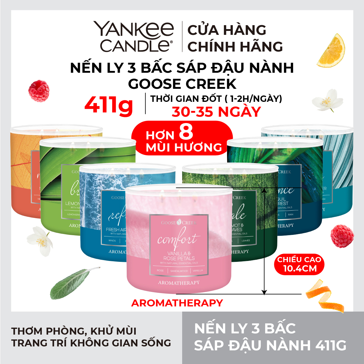 Nến 3 Bấc Sáp Đậu Nành Goose Creek Aromatherapy 411g từ Yankee Candle