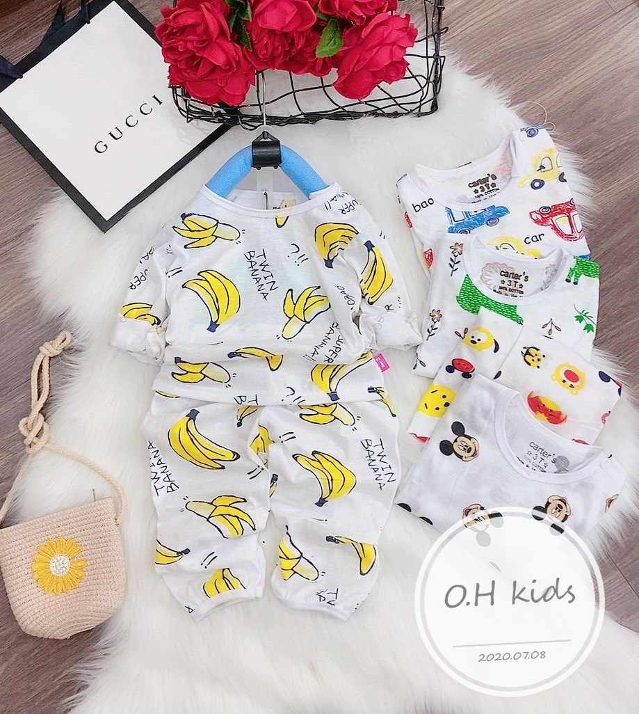 Combo 5 bộ cotton dài tay cho bé trai, bé gái size 5-15kg