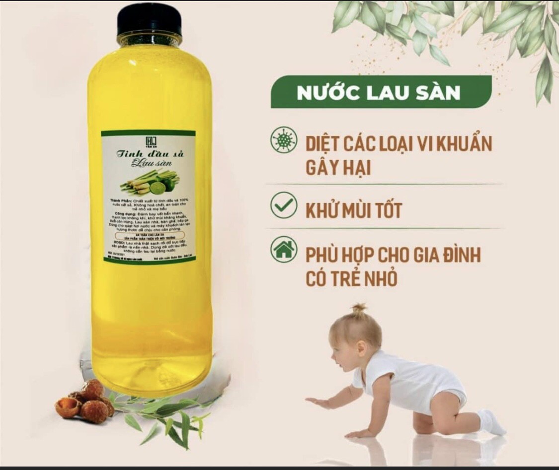 COMBO 2 CHAI Tinh Dầu lau sàn Xả chanh  Nguyên Chất 100% Chai 1L diệt khuẩn, khử mùi, diệt côn trùng
