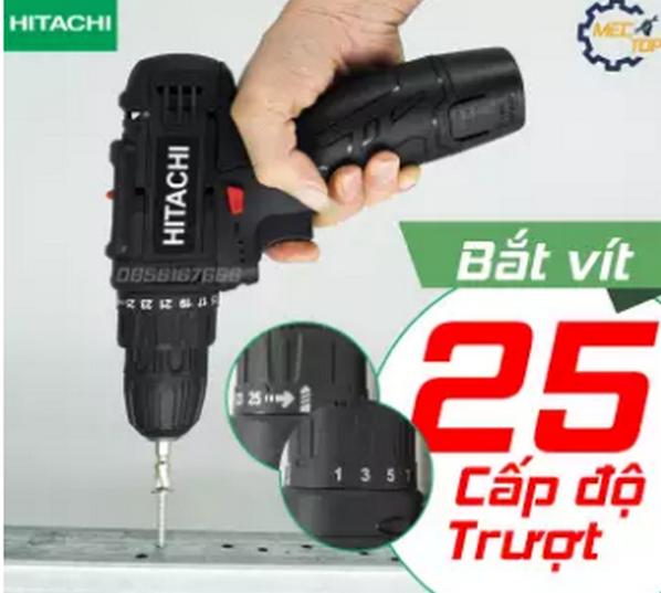 Máy khoan HITACHI pin 12V, máy khoan đa năng, máy khoan bắn vit, máy khoan cầm tay, bộ máy khoan sửa chữa vặn vít có đảo chiều, đèn led định vị, lõi đồng