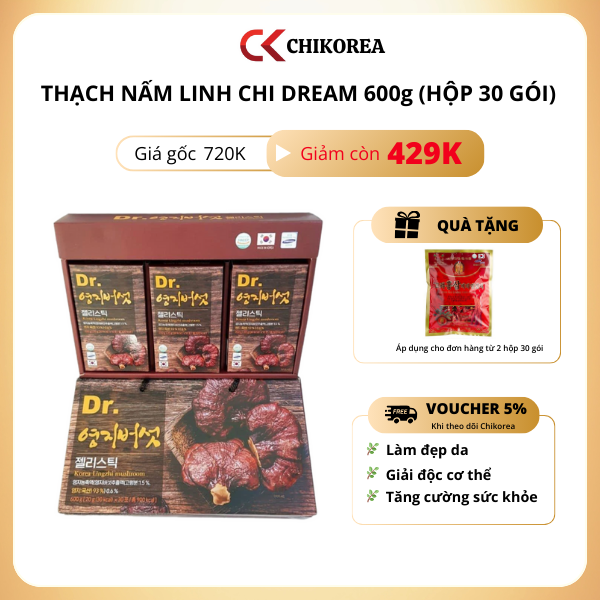 Thạch Nấm Linh Chi Dream Hàn Quốc 600g (30 Gói) - Tăng Cường Sức Khỏe, Dưỡng Da, Tốt Cho Tim Mạch