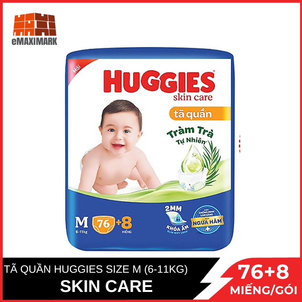 Tã Quần Huggies Skincare Tràm Trà Tự Nhiên Size M76 tặng kèm 8 miếng