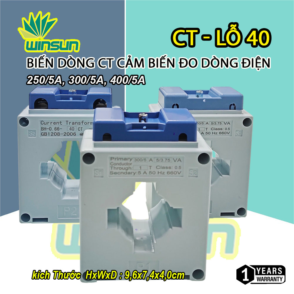 Biến dòng ct cảm biến đo dòng điện lỗ 40 250,300,400/5a winsun