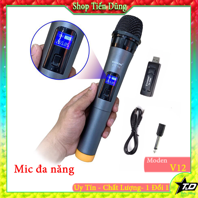  Micro karaoke đa năng V12 phù hợp cho các loa  âm li mixer sound card có hỗ trợ cổng mic 6.5 và 3.5 