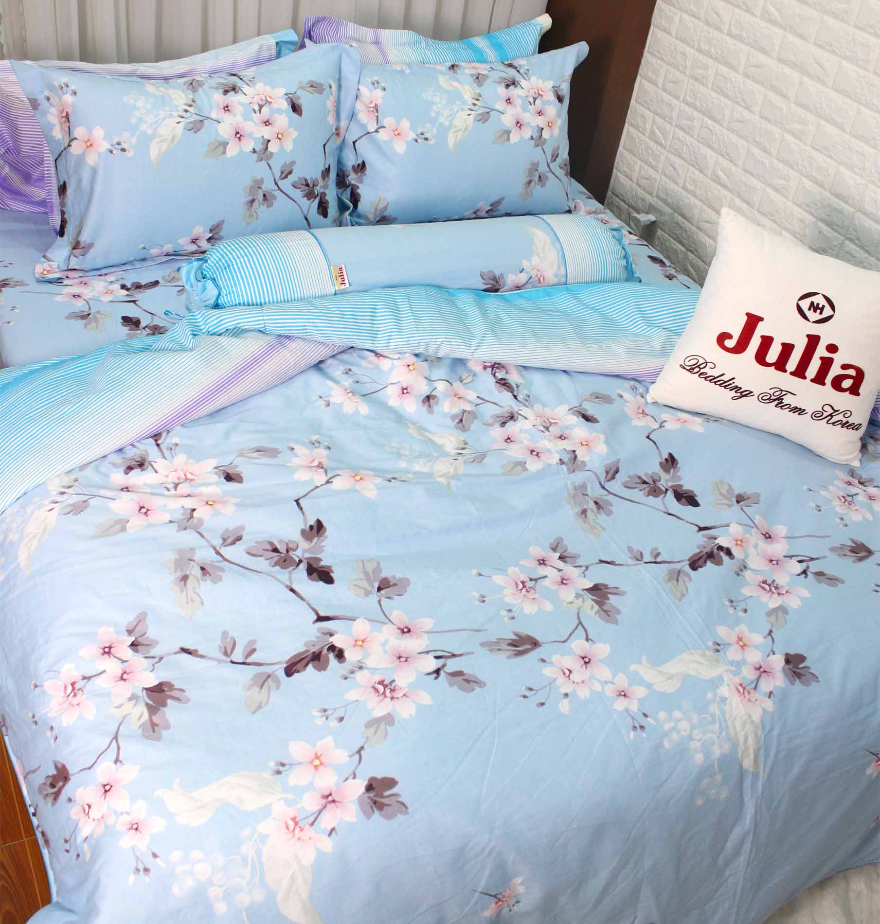 Bộ ga gối drap giường 100% cotton sợi bông Hàn Quốc Julia 254