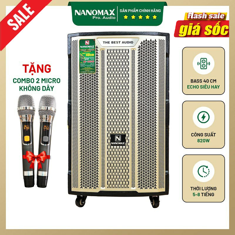 Loa kéo karaoke nanomax k-180 bass 40cm công suất 820w tặng kèm cặp micro hát karaoke cao gt42