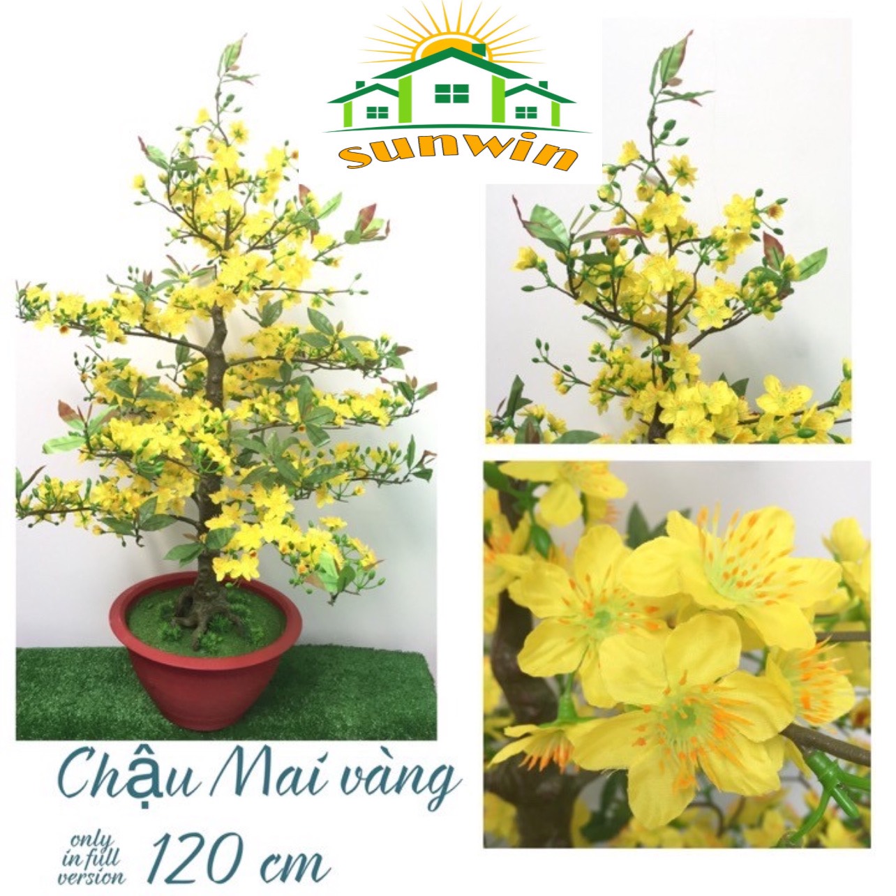 Cây Hoa Mai Nhựa Trang Trí Tết Cao 120cm Bao Gồm Chậu - Quà Tặng Bao Lì Xì Treo Cây