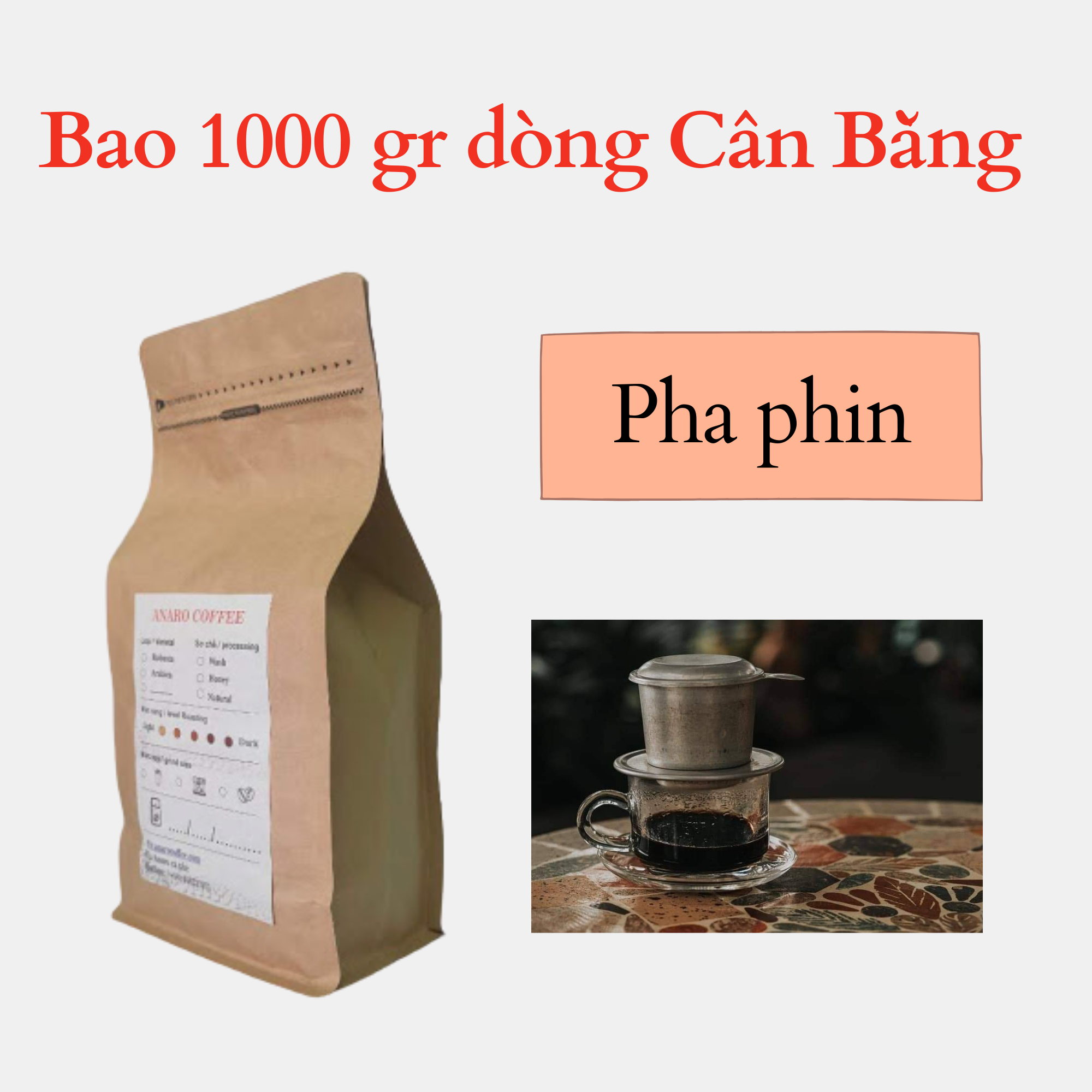 1kg Cà Phê xay pha phin Dòng Cân Bằng kết hợp giữa Robusta và Arabica hái chín phơi nắng Rang Xay Đặc Biệt Anaro coffee Rang mộc Pha Phin/ Pha Máy