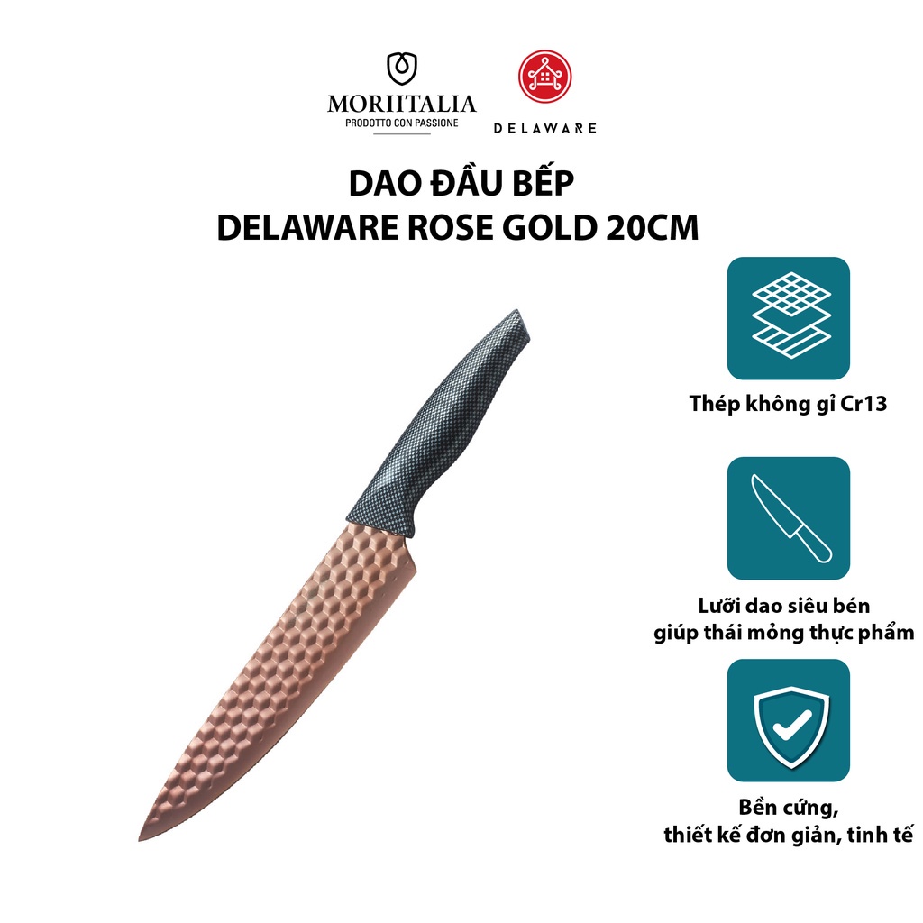 Dao đầu bếp Delaware Rose Gold siêu bén không gỉ Moriitalia 007016
