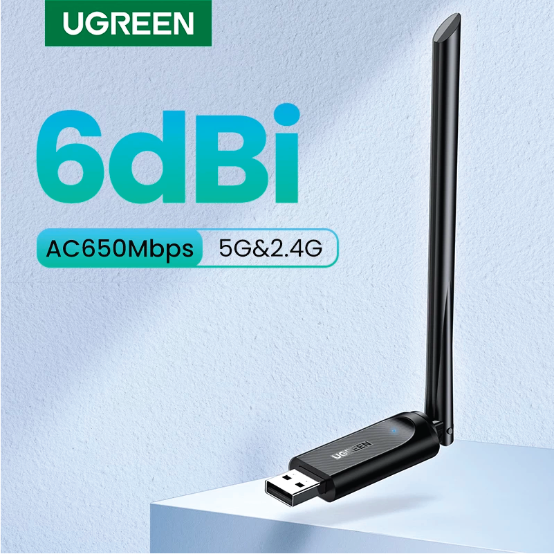 Usb thu/ phát wifi ugreen cm476 anten 6dbi 5ghz & 2.4ghz cổng usb kép