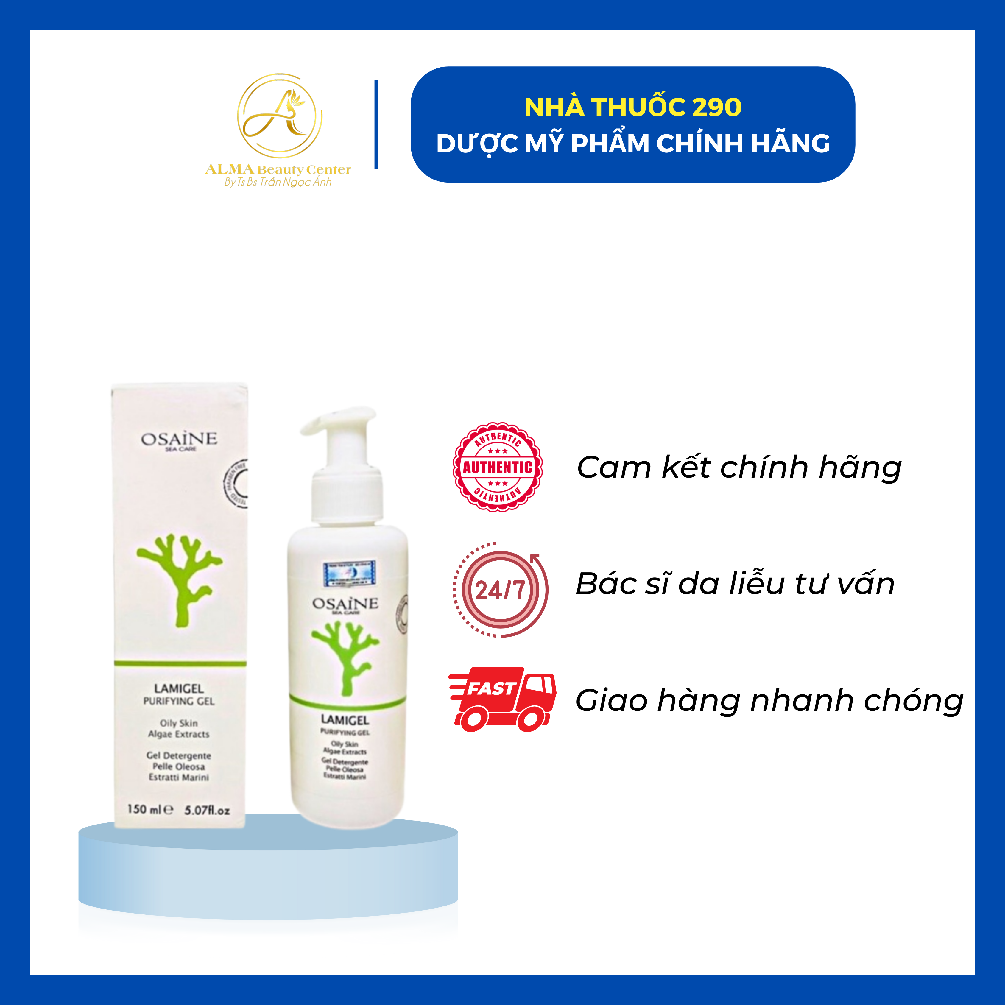 Sữa rửa mặt giảm nhờn cho da mụn Osaine Lamigel Purifying Gel