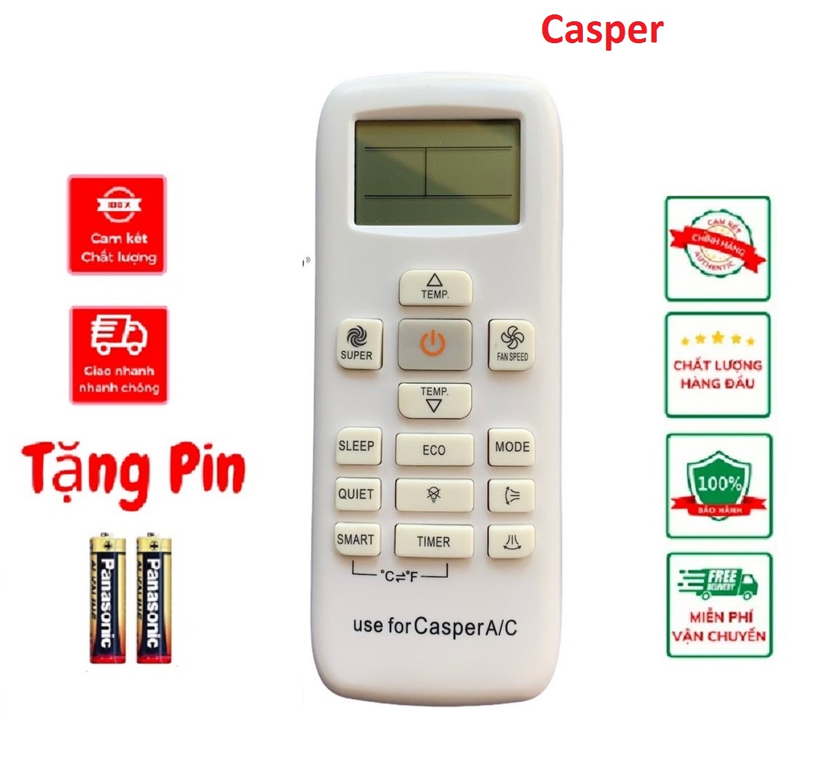 Remote máy lạnh, Điều khiển điều hòa Casper hàng tốt 100%
