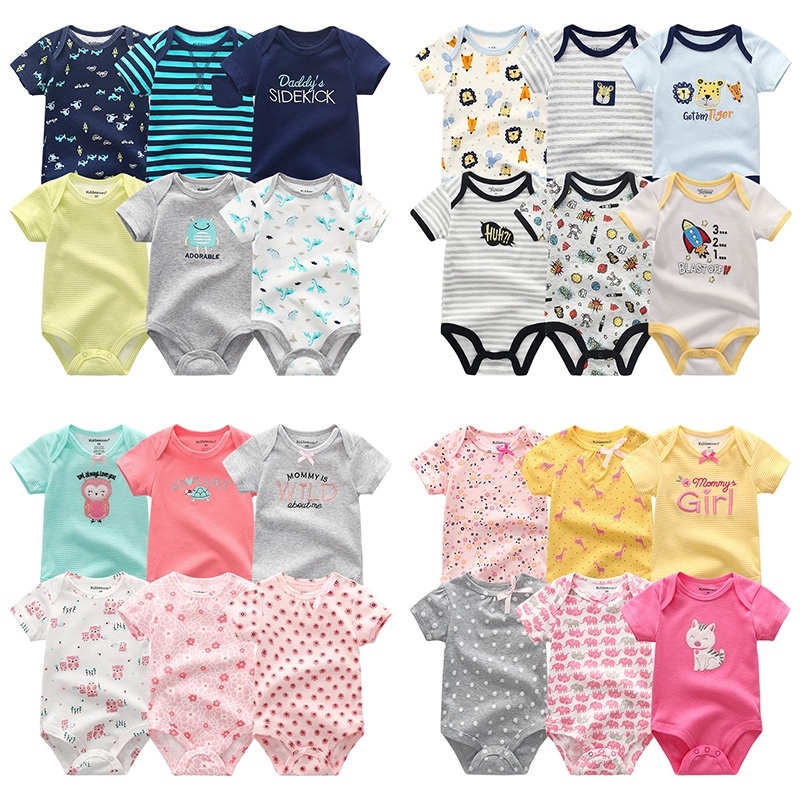 Set 6 áo liền quần tay ngắn chất liệu cotton cho bé sơ sinh 0-12 tháng tuổi