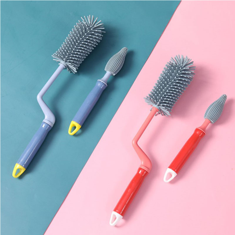 Bộ cọ bình sữa Silicone cao cấp 2 chi tiết làm sạch dễ dàng an toàn cho bé - Dom Dom Kids