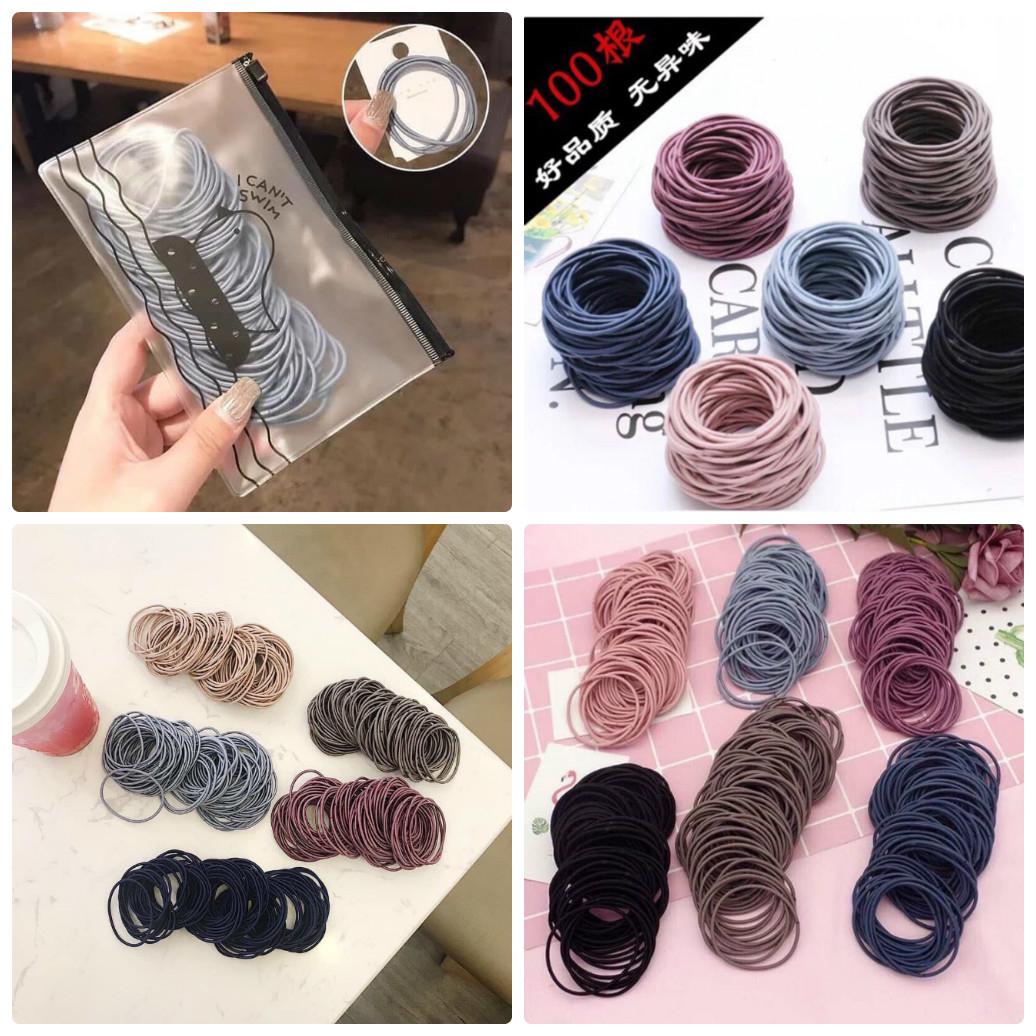 Set 100 thun cột tóc co giãn đủ màu cho mẹ và bé
