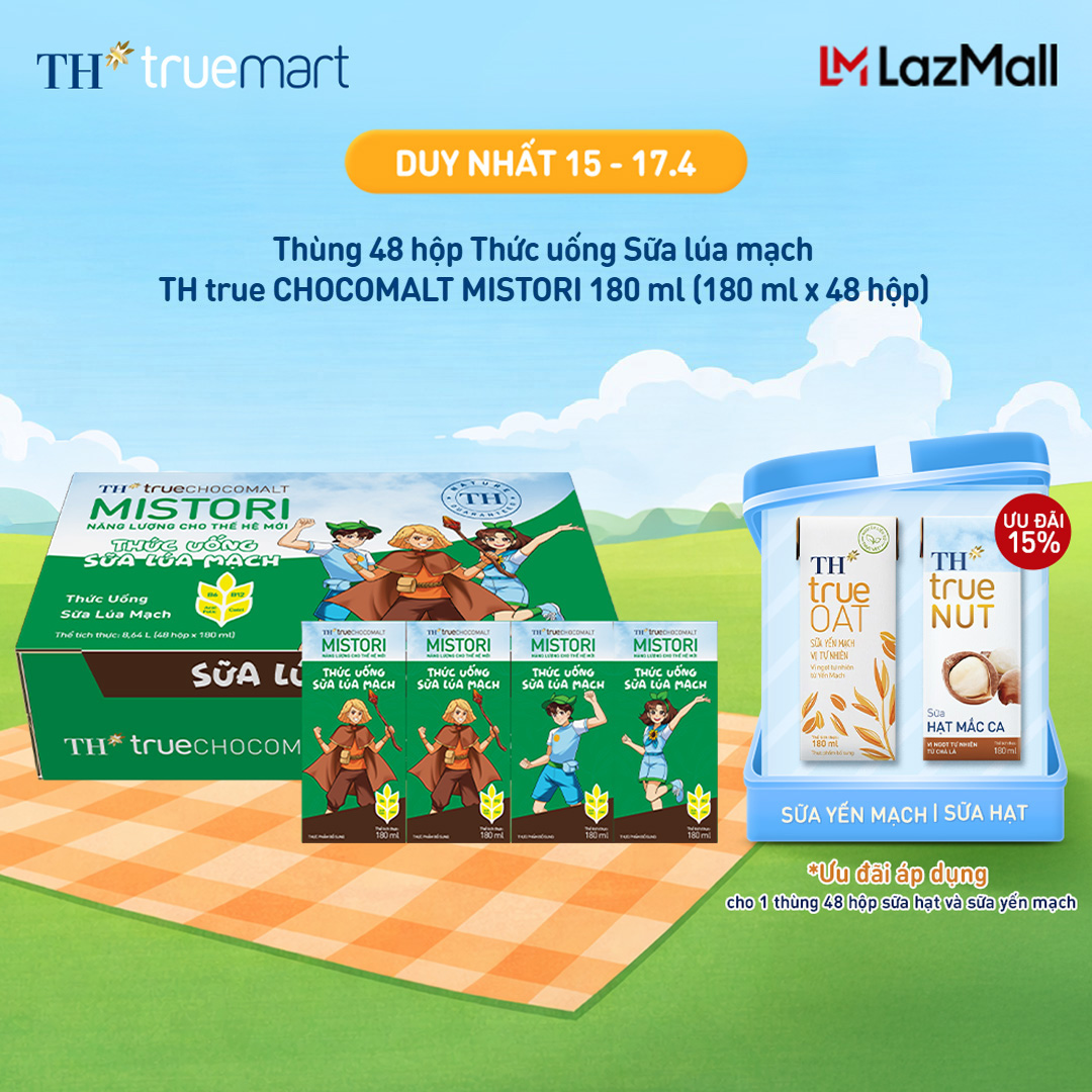 Thùng 48 hộp thức uống Sữa Lúa mạch TH true CHOCOMALT MISTORI 180 ml (180 ml x 48)