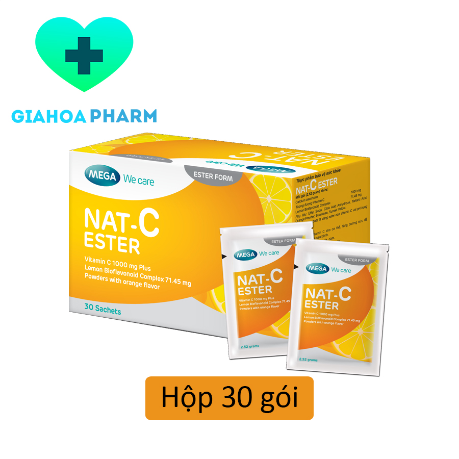 Bột cam pha nước Nat C Ester bổ sung Vitamin C 1000mg tăng sức đề kháng, sáng da, giảm chảy máu chân răng