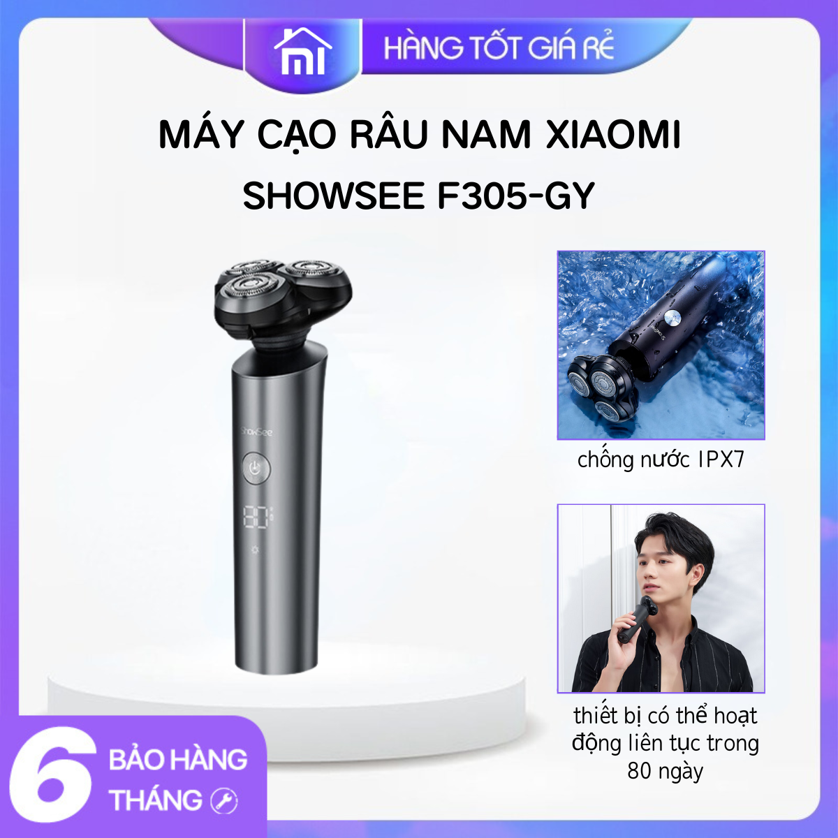 Máy cạo râu Xiaomi Showsee F305-GY - thiết kế lưỡi cạo 360° - Chống nước IPX7 - Showsee - Mijia