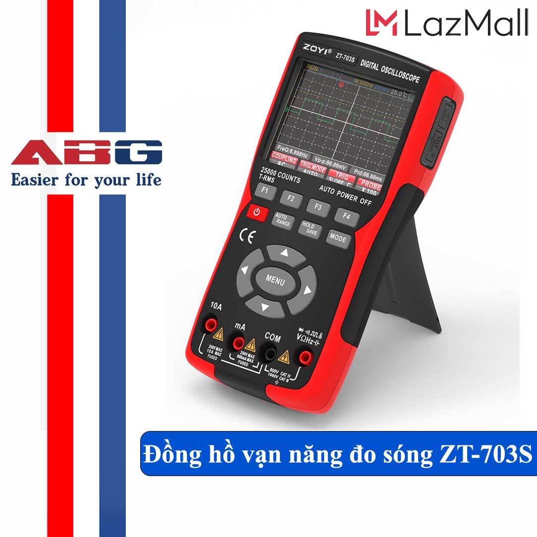 Đồng hồ đo điện vạn năng kỹ thuật số Zoyi ZT-703S 3 trong 1, tích hợp đo sóng hai kênh 50 mhz, băng thông 280ms, tốc độ pc, lưu trữ dữ liệu dạng sóng, máy phát tín hiệu dao động kép - Hàng Chính Hãng