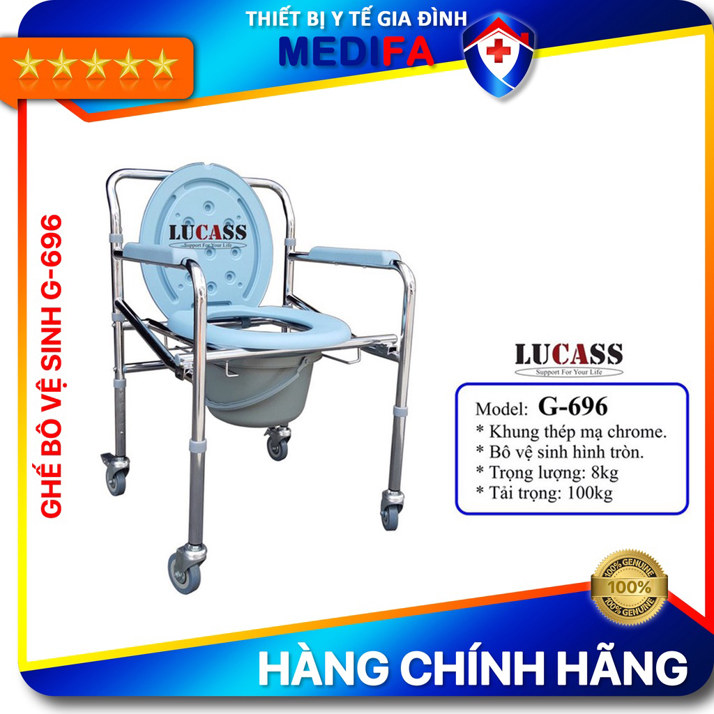 [Chính Hãng] Ghế bô vệ sinh, ghế tắm cho người già cao cấp Lucass G-696 có bánh xe & dễ dàng gấp gọn cất giữ