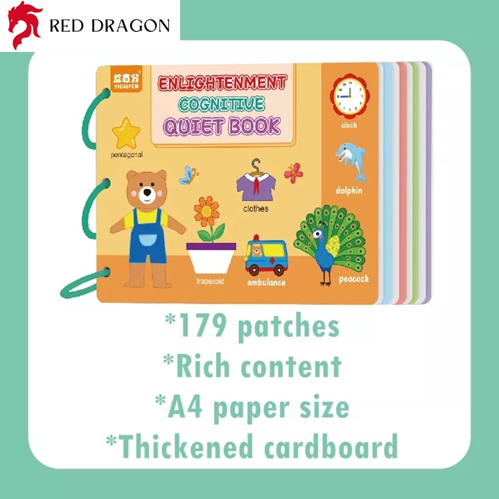 Reddragon đồ chơi giáo dục sổ tay học tập bốc dán 17 chủ đề 179 miếng dán dành cho trẻ em từ 2 tuổi trở lên dán gài nhiều lần bằng băng dính velcro