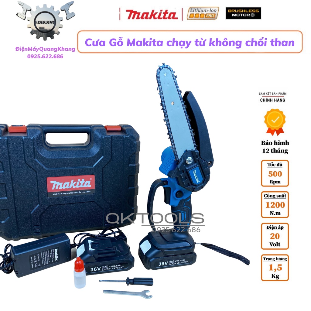 Máy cưa xích mini chạy pin Makita 36v kèm 2 pin