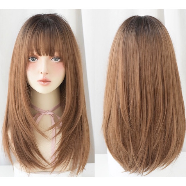 Tóc giả nguyên đầu❤️FREESHIP❤️ Tóc giả cả đầu layer nâu vàng